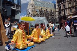 二零零八年七月十九日，維也納法輪功學員在斯蒂芬大教堂廣場舉行信息日