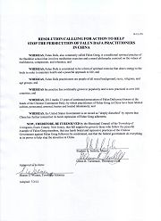 二零一二年七月二日，美國新澤西州李文斯頓市通過決議譴責中共迫害法輪功