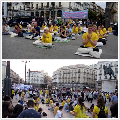 歐洲多個國家的法輪功學員在馬德裏太陽廣場集會