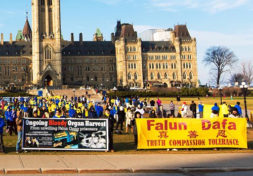 圖1-2：法輪功學員在首都渥太華國會山前呼籲加拿大政府幫助制止中共對法輪功的迫害
