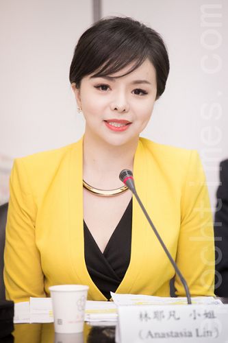 圖3：加拿大世界小姐林耶凡九月八日出席在台灣召開的「崩潰中的中共加緊迫害中國宗教及維權人士」記者會暨公聽會。