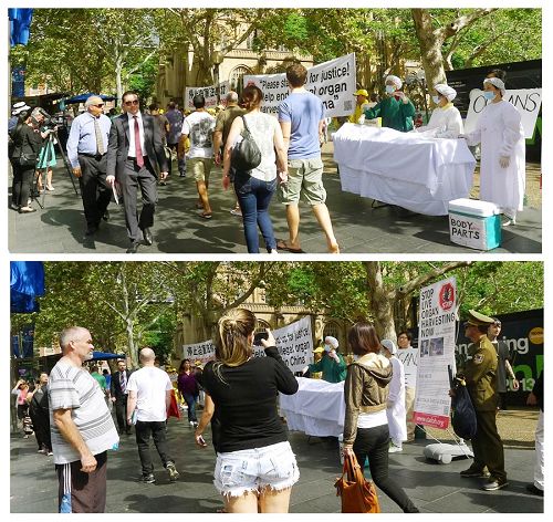 圖1-2：悉尼學員舉辦反酷刑展，揭露中共活摘法輪功學員器官罪行。