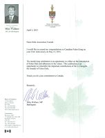 加拿大國會正義與人權委員會主席，國會議員邁克•華萊士的賀信
