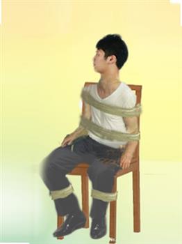 中共監獄酷刑示意圖：捆綁在椅子上