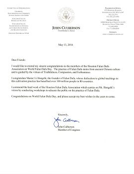 國會議員約翰﹒考伯遜的賀信
