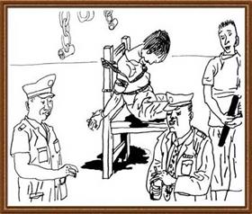 '中共監獄酷刑示意圖：捆綁在椅子上'