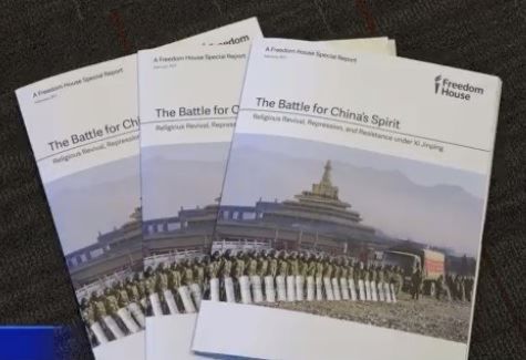 '圖：「自由之家」2017年2月28日發布題為「中國的精神之戰」的最新報告。'
