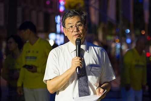 '圖11：台灣營救受迫害法輪功學員協會理事長王仲宇表示，我們相信很快就會看到中共的解體、敗亡，迫害法輪功學員的行為終將停止。'