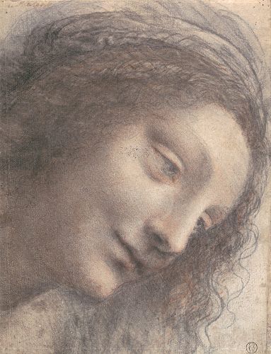 上圖為達•芬奇的素描《聖母頭部四分之三側面像》（The Head of the Virgin in Three-Quarter View Facing Right），20.3 x 15.6 釐米，作於1510-1513年間。這幅畫可以說是暈塗法的素描版，體現了人物皮膚的圓潤質感，畫面上甚至連一些地方的輪廓線都柔和到或隱或現。我們看不到一處類似於中國素描中那種「分塊面結構」的變異技法。(來源：https://www.metmuseum.org)