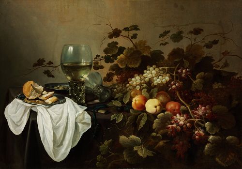 上圖為荷蘭畫家克拉斯（Pieter Claesz）的靜物油畫《水果、麵包與酒杯》（Still Life with Fruit, Bread and Roemer），104.5 x 146 釐米，作於1644年。在這幅造型嚴謹的作品上並非完全看不到筆觸，但有所隱藏的筆法明顯顧及到了形體上的明暗與色彩的微妙過渡，使造型、光感、空間與質感都得以完整表達。如果比較一下高考色彩靜物範畫中那些鬆散的形體、雜亂無章的筆法與誇張臆想的顏色，人們或許能更深刻地理解「雲泥之別」這個詞的含義。（來源：維基百科）