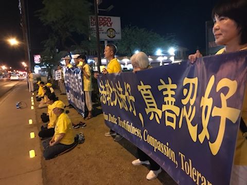 '圖1～3：拉斯維加斯法輪功學員在中國城舉辦活動，紀念四二五和平上訪十九週年'