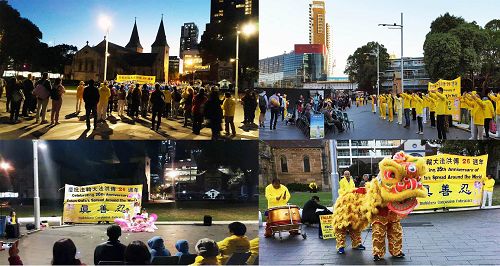 圖6：五月十一日，在悉尼帕拉瑪塔（Parramatta City）市政廳廣場上法輪功學員從下午到晚上慶祝「世界法輪大法日」