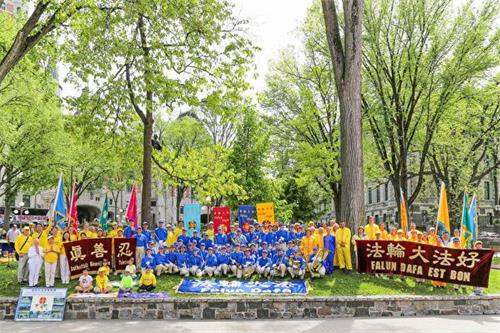 '圖5：2019年6月8日，加拿大魁北克省部份法輪功學員在首府魁北克市舉行遊行活動，慶祝法輪大法弘傳27週年。'
