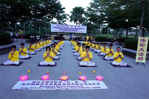 '圖14：二零一九年七月十四日傍晚，馬來西亞柔佛州新山法輪功學員在Adda Heights公園提前舉行720悼念活動。'