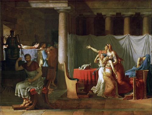 圖例：油畫《侍從給布魯圖斯帶回他兒子們的屍體》（Les licteurs rapportent à Brutus les corps de ses fils），作者：大衛，作於1789年。