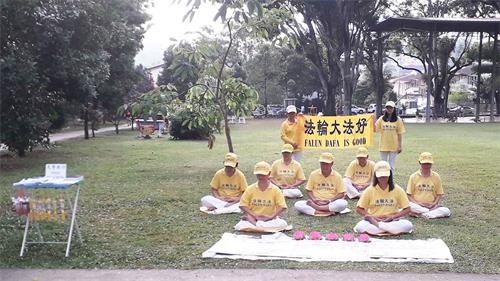 '圖9：二零二零年七月二十日當天，馬來西亞北部檳城（Penang）部份法輪功學員在青草巷公園（Island Glades Field）舉行小型哀悼會，紀念「七二零反迫害二十一週年」，希望讓更多民眾了解真相，制止迫害。'