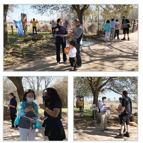 '圖3：學員每週末下午在牡蠣溪公園入口處煉功和真相徵簽，吸引了市民的關注和支持'