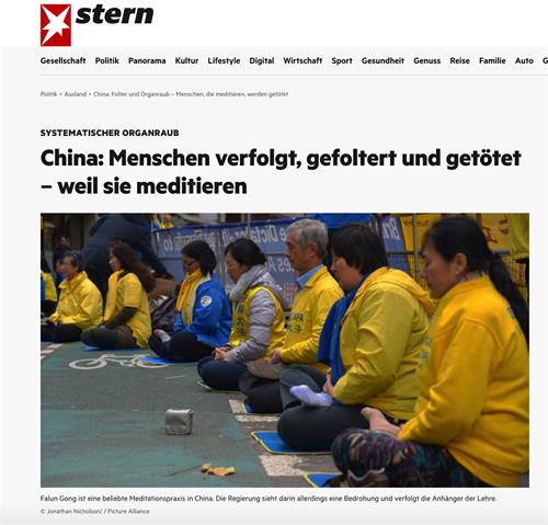 圖：德國《明星週刊》（《Stern》發表報導：中國：人們遭受迫害、酷刑和殺戮--因為他們打坐（圖為網頁截圖）