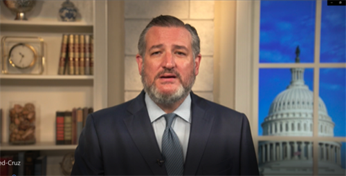 圖2：德州聯邦參議員泰德﹒克魯茲（Ted Cruz）在法輪功被迫害二十三年之際，發視頻表達他對中共迫害法輪功的關切。