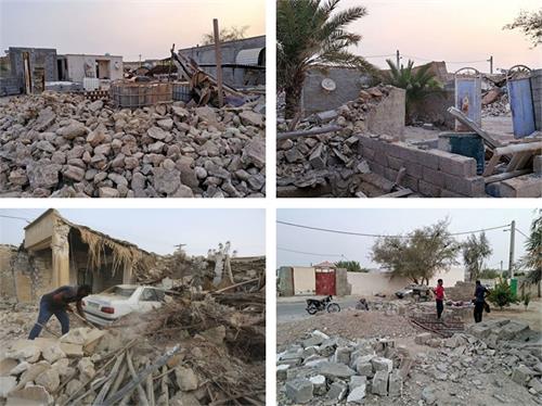 '圖2：二零二二年七月二日（週六），伊朗南部發生一連串強烈地震，造成至少5人死亡，49人受傷，數十座建築物受損。圖為地震後受損情況。（明慧網合成）'