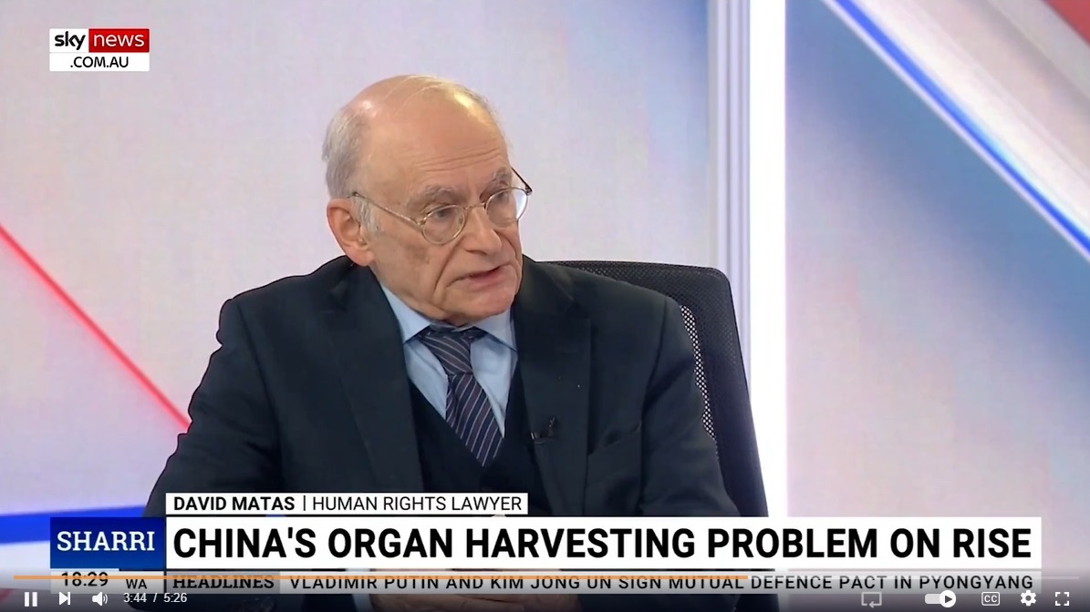 圖:二零二四年六月,在澳洲天空電視台(Sky News Australia)直播節目的專訪中,麥塔斯揭示了中共活摘器官罪惡的嚴重程度。(視頻截圖)