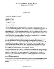 一百零六位美國國會議員致國務卿的聯名信，要求公開中共活摘器官罪行