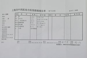 趙斌被上海市提籃橋監獄送入醫院時的入院化驗單