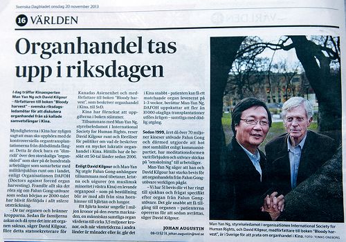 《瑞典日報》在研討會召開前採訪了大衛•喬高和吳曼楊，並在議會召開研討會的同一天進行了報導。