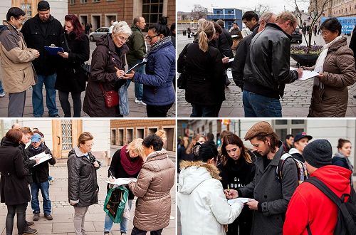 '斯德哥爾摩錢幣廣場上，了解真相的人們紛紛簽名，制止中共活摘器官'