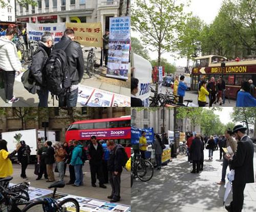 英國法輪功學員在倫敦市中國城舉辦講真相、反迫害活動，吸引許多路人駐足了解真相。