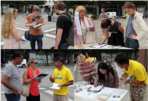 圖2-4：北城廣場上，學員們面對面講真相，明白真相的人們簽名譴責中共活摘法輪功學員器官。