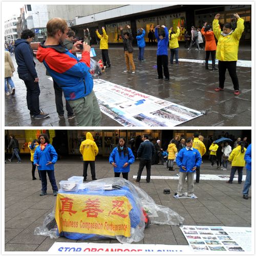 法輪功學員來到荷蘭行政首都海牙，在商業區步行街舉行洪法講真相活動
