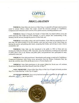 美國德州科佩爾市（Coppell）宣布法輪大法日