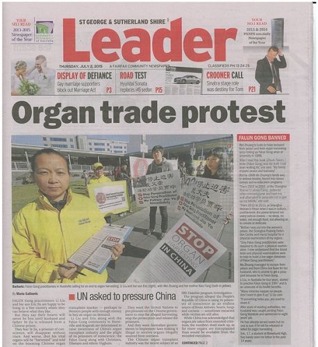 澳洲報紙《領先者》（The Leader）報導了中共活摘器官的罪行及法輪功學員訴江大潮