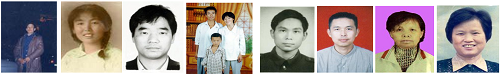 九江市被迫害致死的法輪功學員（左起）：張寶興、李竟春、桂訓華、 陳建寧、 蘭虎、 費重閏、殷進美、單木芝