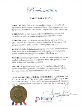 圖9：美國德州布蘭諾市宣布「法輪大法日」
