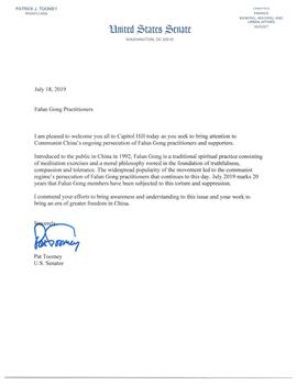 圖4：聯邦參議員派翠克‧圖米（Patrick J. Toomey）的支持信
