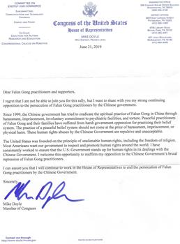 圖9：聯邦眾議員邁克‧多伊爾（Mike Doyle）的支持信