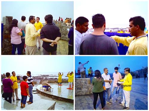 '圖2：孟買和普那的學員在海濱長廊講真相'