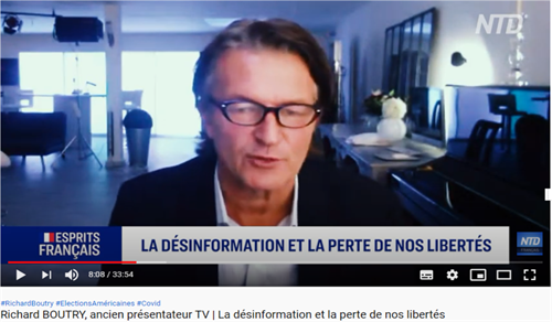 圖：法國資深媒體人理查德﹒布特裏（Richard BOUTRY）先生近日接受法國新唐人電視台的採訪