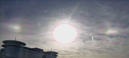 2020年12月29日，北京市上空出現「三個太陽」的「幻日」景象（視頻截圖）。