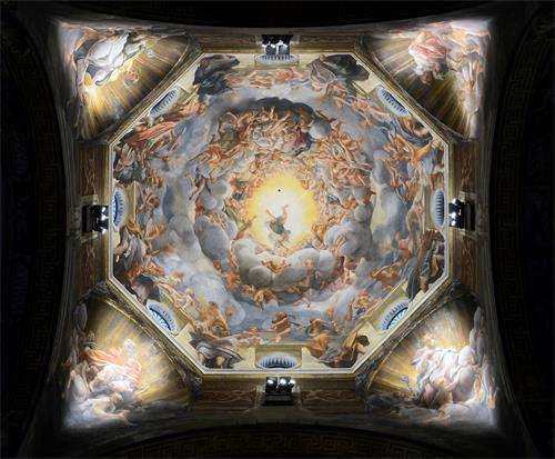 圖例：意大利畫家科雷吉歐（Antonio da Correggio）為帕爾馬主教座堂（Duomo di Parma）創作的天頂畫《聖母升天圖》（Assunzione della Vergine），作於1526年～ 1530年。