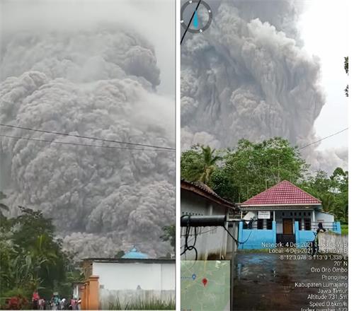 '圖1：印尼東爪哇省塞梅魯火山十二月四日下午噴發，造成至少14人死亡。'