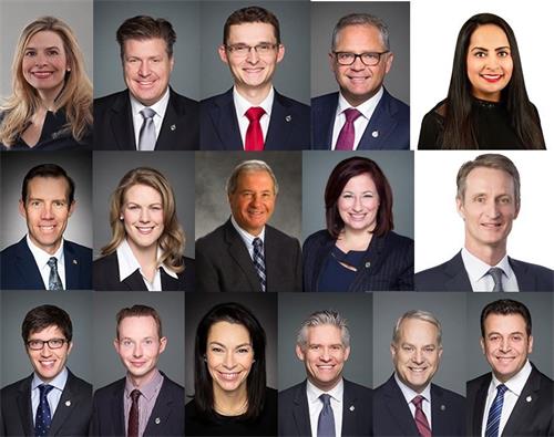 '圖1：加拿大亞省多位聯邦國會議員向法輪大法學會發來賀信和視頻，恭祝法輪大法日。'