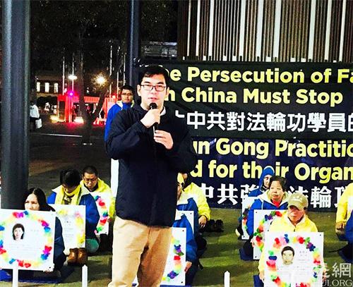 '圖4：中國人權倡導者理查德﹒呂（Richard Lue）在集會上發言'