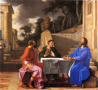 圖例：法國畫家德拉伊爾（Laurent de La Hyre）的油畫《基督出現在以馬忤斯路上的門徒面前》（L'Apparition du Christ aux pèlerins d'Emmaüs），作於1656年。畫中耶穌的藍色服裝也是以青金石製成的群青色為基礎繪製而成的。