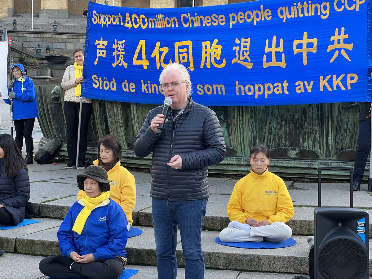 圖9：瑞典前議員漢斯﹒羅森貝耶到場祝賀四億華人三退，支持法輪功學員反迫害