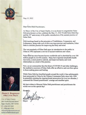 圖10：聖查爾斯市市長的賀信