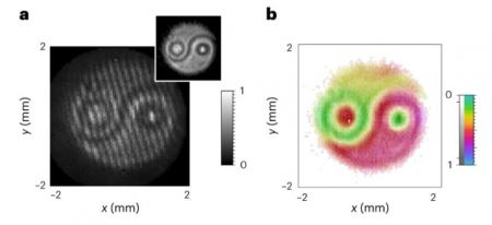 '兩個糾纏光子的全息圖象的重建 （圖片來源：Nature Photonics、Zia 等人）'
