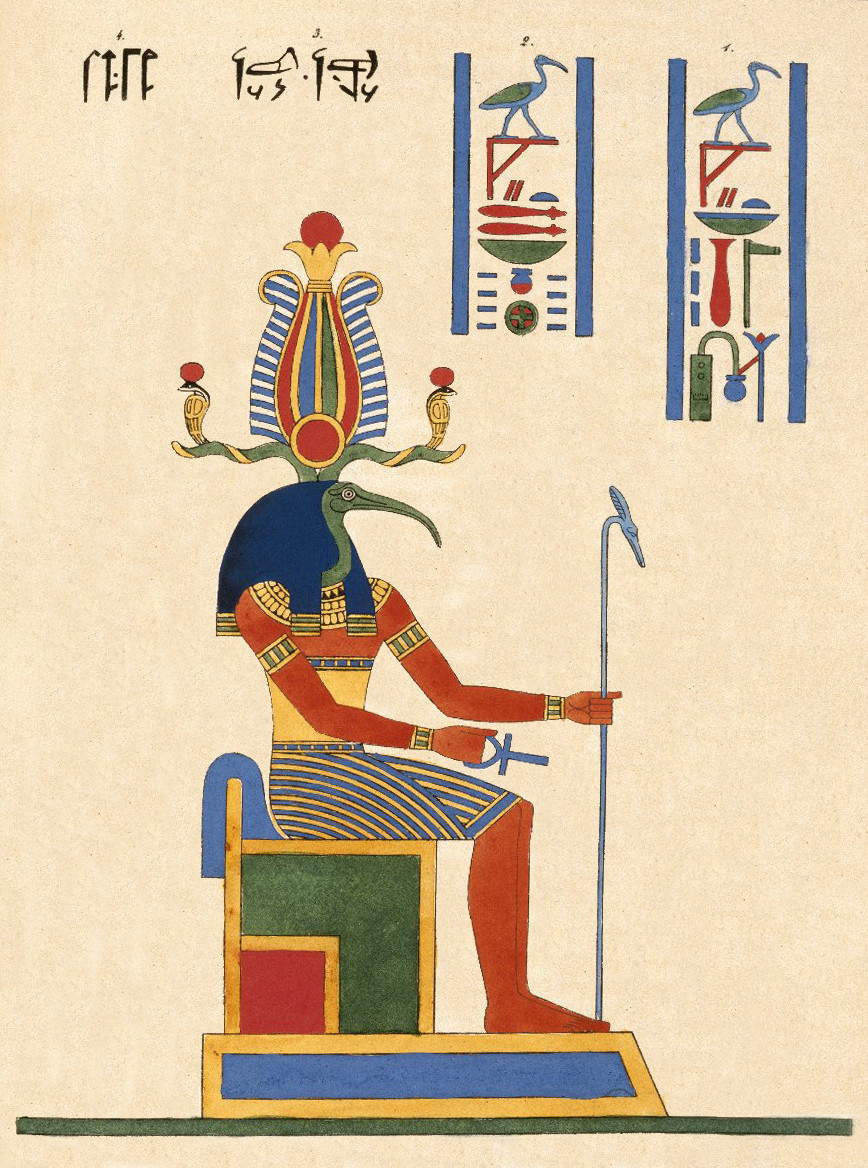 圖：托特（Thoth）。他是古埃及的智慧之神，月亮、數學、醫藥之神，以及古埃及文字的發明者。